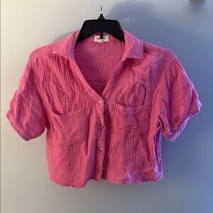 Love Notes Pink Crinkle Button Down Shirt